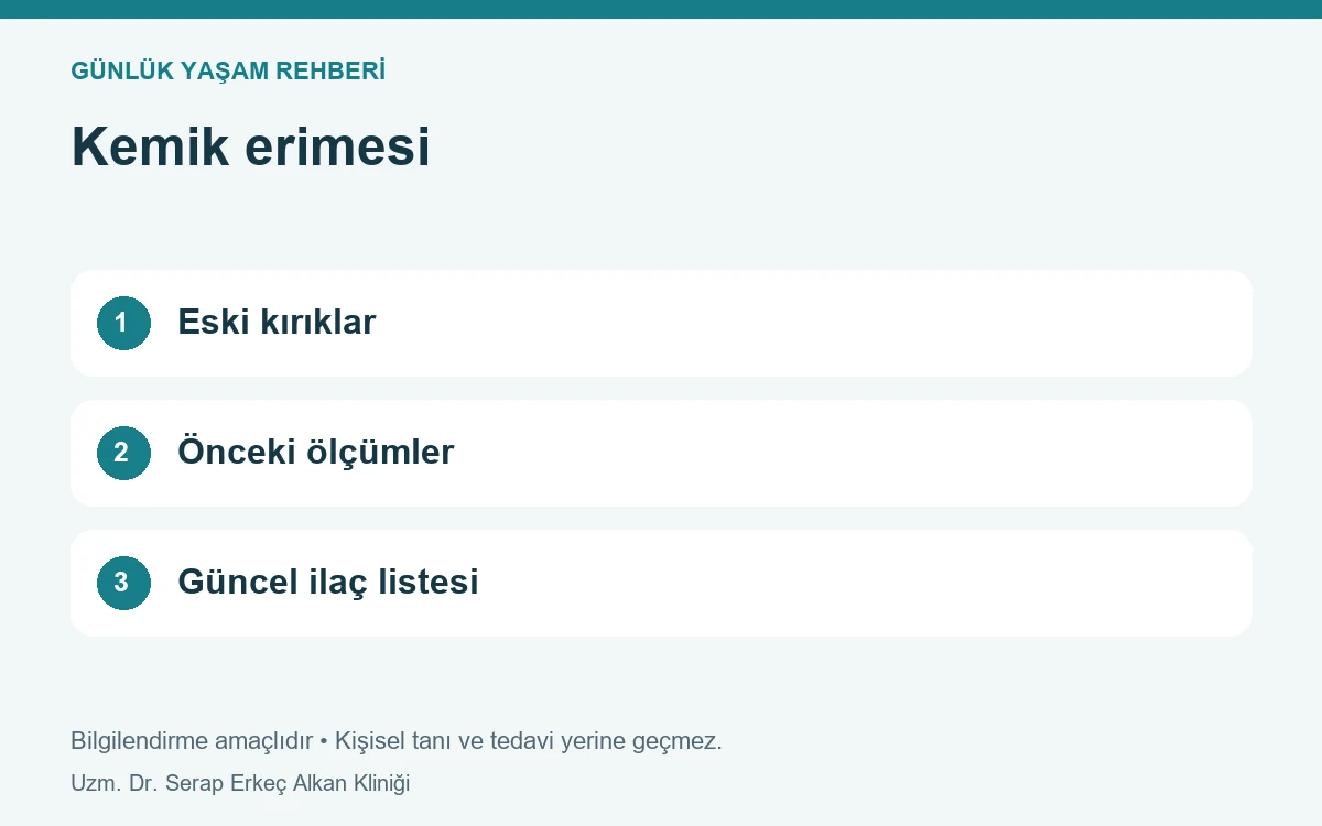Kemik erimesi: Eski kırıklar, Önceki ölçümler, Güncel ilaç listesi